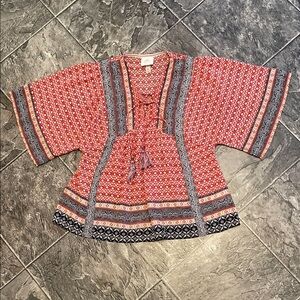 KNOX ROSE Boho Floral Lace-up Tassel Neck Empire Waist Blouse Indie Hippie